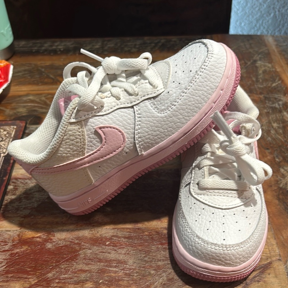 Nike White and Pink Air Force 1 Sneakers